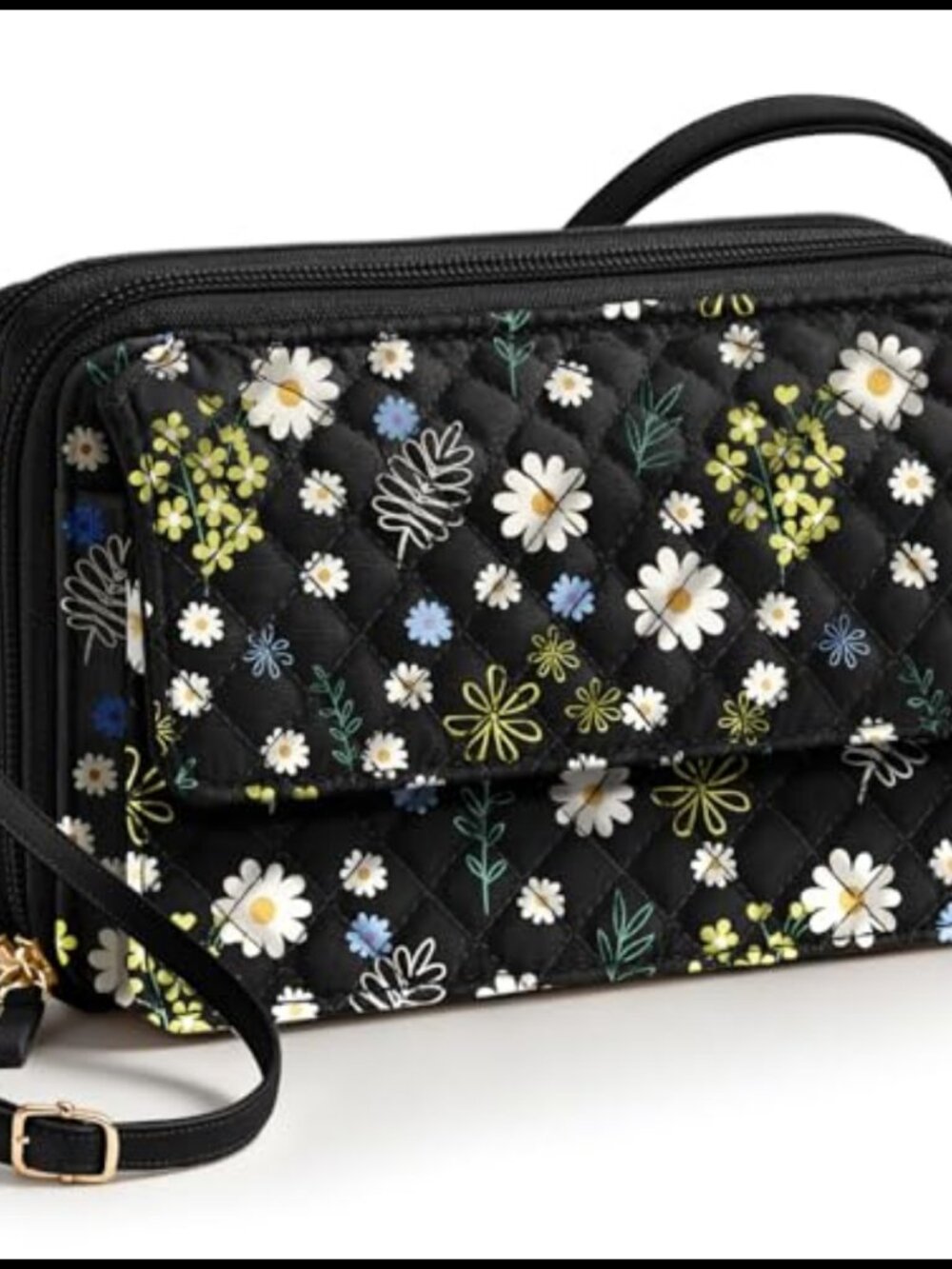 Quilted Cotton Crossbody Bag RFID Wallet Phone Pocket Adjustable Strap